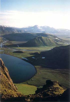 View to Sáta from the top of Mt. Löðmundur